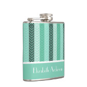 Trendy mint Green Chevron Stripes met naam Heupfles (Rechts)