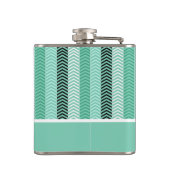 Trendy mint Green Chevron Stripes met naam Heupfles (Achterkant)