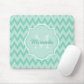 Trendy Mint Green Chevron Zigzag Name en Monogram Muismat (Met muis)