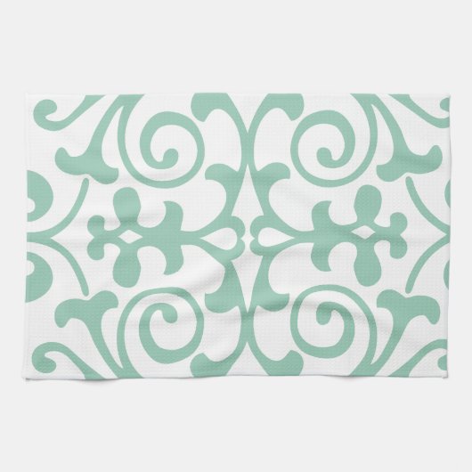 Trendy Mint Green Damask Pattern Theedoek (Horizontaal)