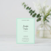 Trendy Mint Green Elegant Handgeschreven Script Na Visitekaartje (Staand voorkant)