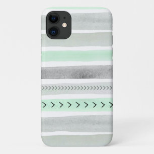 Trendy Mint Green Waterverf Stripes Design iPhone 11 Hoesje