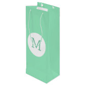 Trendy Mint Green White Monogram Elegant Sjabloon Wijn Cadeautas (Achterkant Gekanteld)