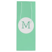 Trendy Mint Green White Monogram Elegant Sjabloon Wijn Cadeautas (Voorkant)