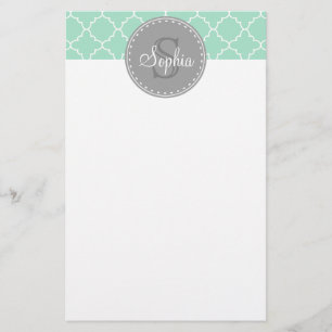 Trendy Mint Trellis Pattern Gray Monogram Briefpapier