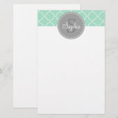 Trendy Mint Trellis Pattern Gray Monogram Briefpapier (Voorkant / Achterkant)