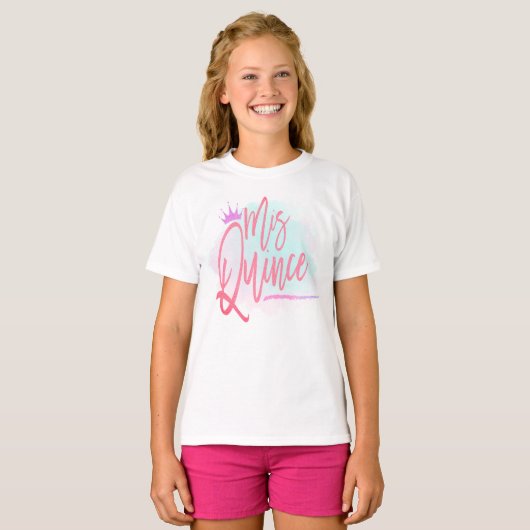 Trendy Mis Quince Blush Script Quinceañera T-shirt (Voorkant volledig)