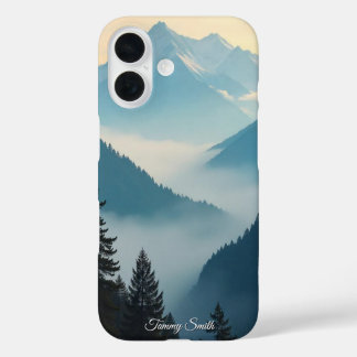 Trendy Misty Mountain Serenity | Natuur Uitzicht iPhone 16 Hoesje