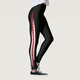 Trendy Mode Side Stripe Red White Stippen Leggings