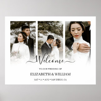 Trendy Modern 3 Fotocollage Bruiloft Welkomstbord Poster