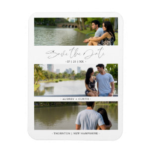 Trendy Modern 3 Wedding Engagement Photos Collage Magneet