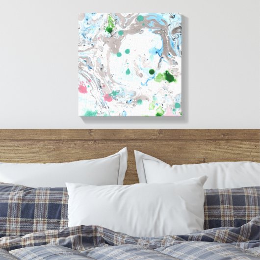 Trendy Modern Abstract Kunstroze Blauw Wit Canvas Afdruk (Insitu (Slaapkamer))