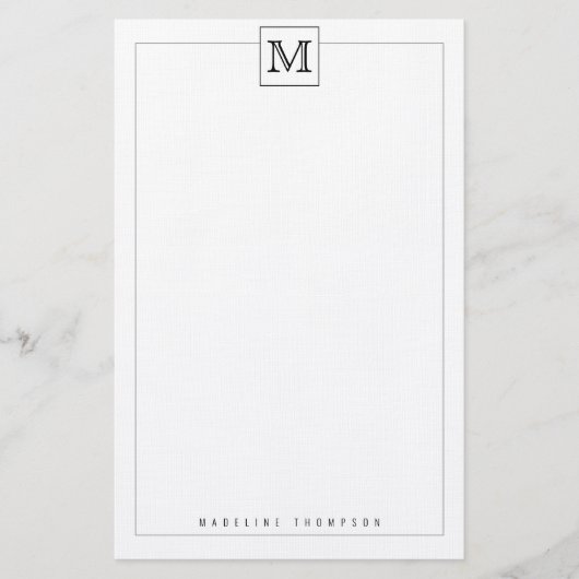 Trendy Modern Basic Initiaal Monogram Square borde Briefpapier (Voorkant)