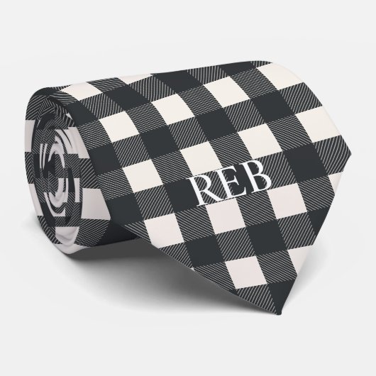 TRENDY MODERN BLACK EN WHITPLAID MONOGRAMMED STROPDAS (Opgerold)