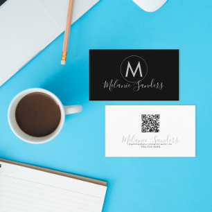 TRENDY MODERN BLACK QR CODE Business Card TEMPLATE Visitekaartje