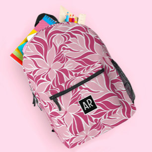 Trendy modern bloempatroon met monogram in koele r bedrukte rugzak