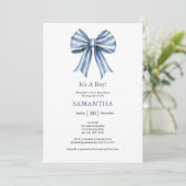 Trendy Modern Blue Bow Boy Baby shower Kaart (Staand voorkant)