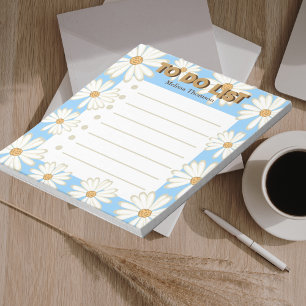 Trendy Modern Blue Waterverf Daisy to do List Notitieblok