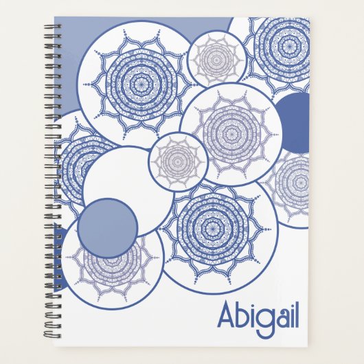 Trendy Modern Blue, White Mandala Pattern Boho Zen Planner (Voorkant)