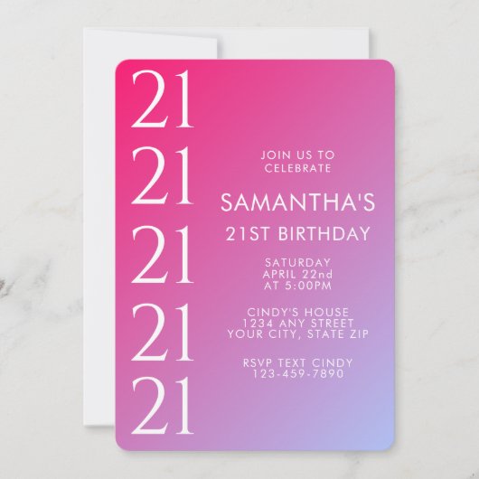 Trendy Modern Bold Pink Gradient 21st Birthday Kaart (Voorkant)