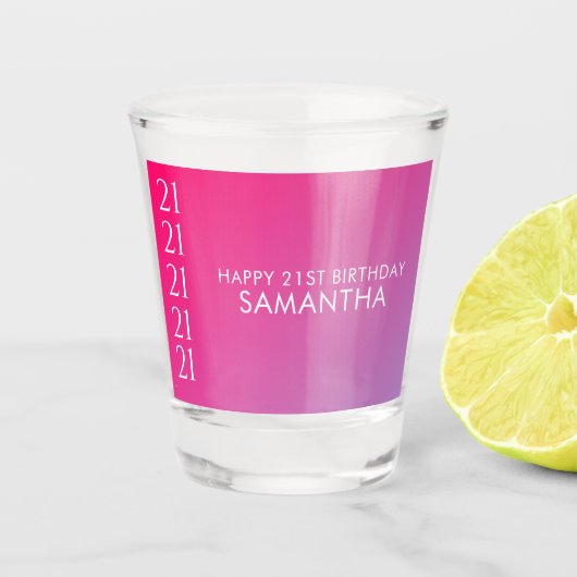 Trendy Modern Bold Pink Gradient 21st Birthday Shot Glas (Voorkant)