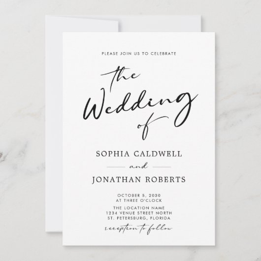 Trendy Modern Calligraphy Black and White Wedding Kaart (Voorkant)