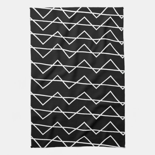 Trendy Modern Chevron Stripe Black en White Theedoek (Verticaal)