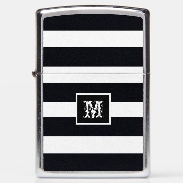 Trendy Modern Chic Monogram Initiaal Black White (Voorkant)