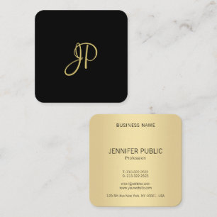 Trendy Modern Elegant Gold Monogram Sjabloon Vierkante Visitekaartje