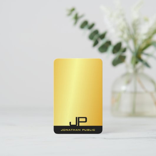 Trendy Modern Elegant Monogram Faux Gold Sjabloon Visitekaartje (Staand voorkant)