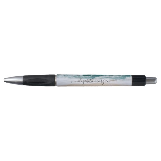 Trendy Modern Elegant Script Aqua Green Blue Name Pen (Voorkant)