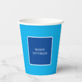 Trendy Modern Elegant Simple Blue Jouw naam toevoe Papieren Bekers (Voorkant)