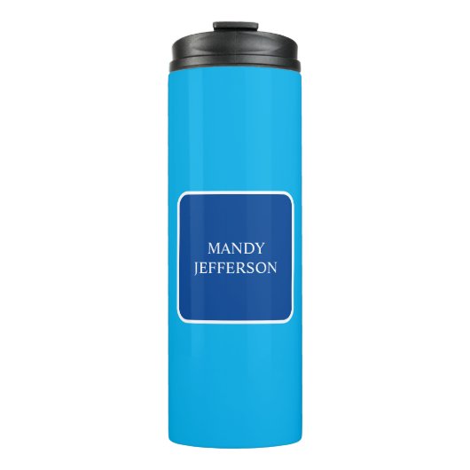 Trendy Modern Elegant Simple Blue Jouw naam toevoe Thermosbeker (Voorkant)