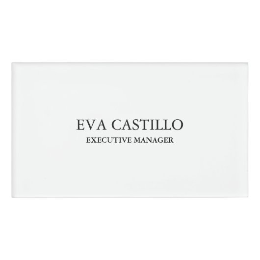 Trendy Modern Elegant Simple White Manager Naambadge (Voorkant)