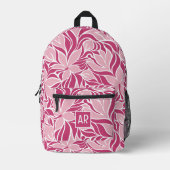 Trendy Modern Floral Pattern Monogram Cool Pink Bedrukte Rugzak (Voorkant)