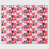 Trendy Modern Geometrisch Kerstpatroon Rood Roze Cadeaupapier (Vlak)