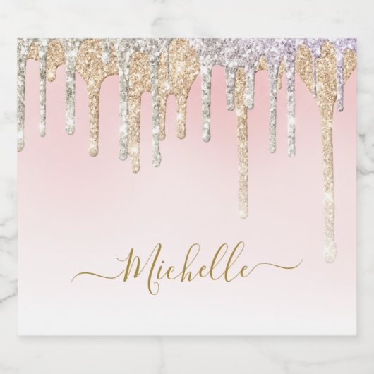 Trendy modern goud en zilveren glitter sparkling wijnetiket (Enkel label)