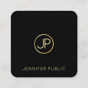 Trendy Modern Goud Monogram Zwart Sjabloon Elegant Vierkante Visitekaartje