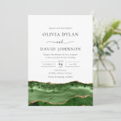 Trendy Modern green Gold Agate Wedding Invitation Kaart (Staand voorkant)