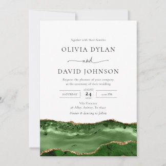 Trendy Modern green Gold Agate Wedding Invitation Kaart