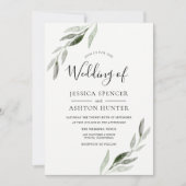 Trendy Modern Green Leaf Wedding Invitation Kaart (Voorkant)