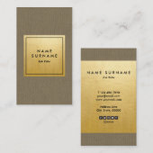 Trendy Modern Green Linen Gold Minimalist Vertical Visitekaartje (Voorkant / Achterkant)