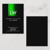 Trendy Modern Green Stripe Monogram Black Visitekaartje (Voorkant / Achterkant)