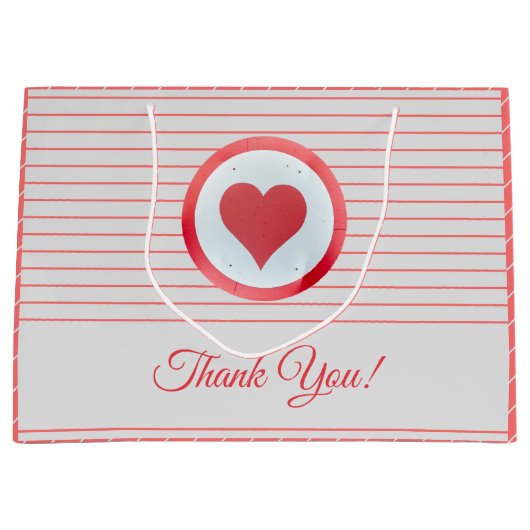 Trendy Modern Groot Rood Hart Gestreept Dank u Groot Cadeauzakje (Voorkant)