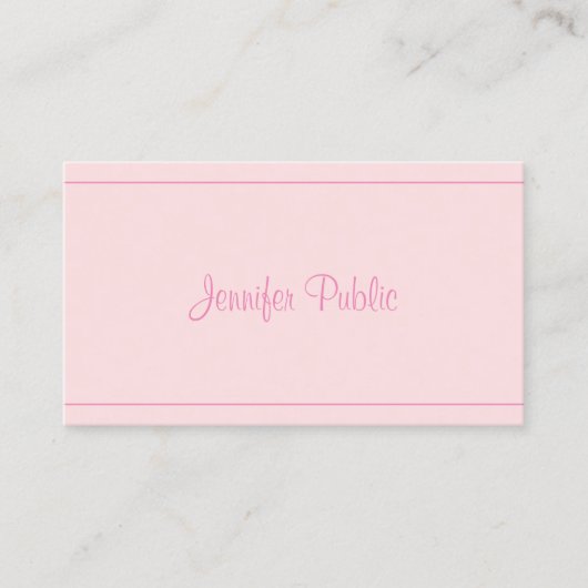Trendy Modern Handgeschreven Elegant Roze Script T Visitekaartje (Voorkant)