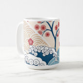 Trendy Modern Japanese Wave & Sakura Pattern Koffiemok (Voorkant links)
