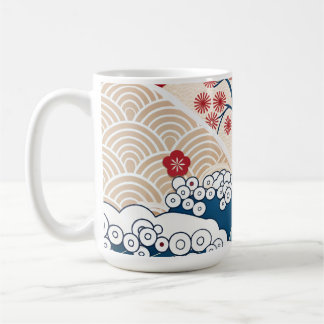 Trendy Modern Japanese Wave & Sakura Pattern Koffiemok