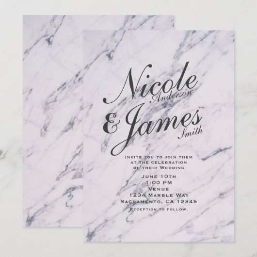 Trendy Modern Marble Elegant Wedding Invitations Kaart (Voorkant / Achterkant)