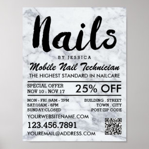 Trendy Modern Marble Nail Technicien, Nail Salon Poster