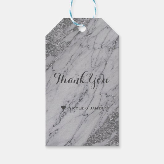 Trendy Modern Marble Silver Glam Elegant Wedding Cadeaulabel (Voorkant)